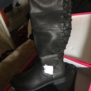 Tall Black Leather Lace Up Boots